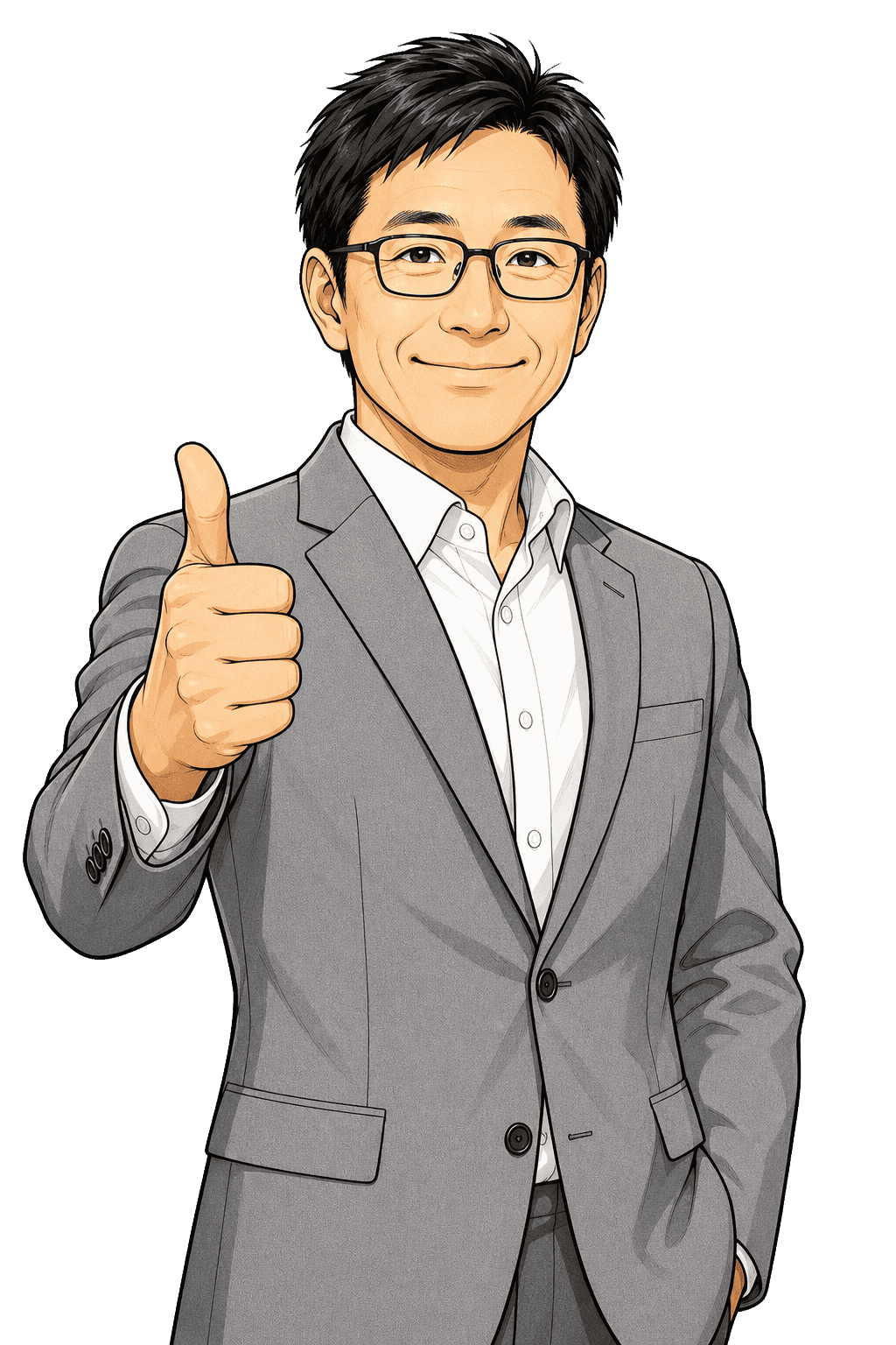 喜ぶ眼鏡の男性利用者のイラスト